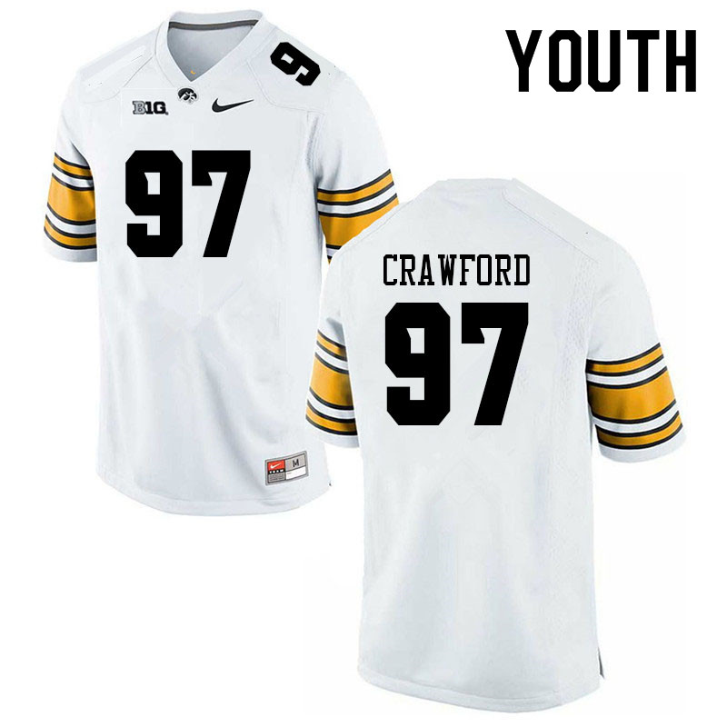 Youth #97 Caden Crawford Iowa Hawkeyes College Football Jerseys Sale-White - Click Image to Close
